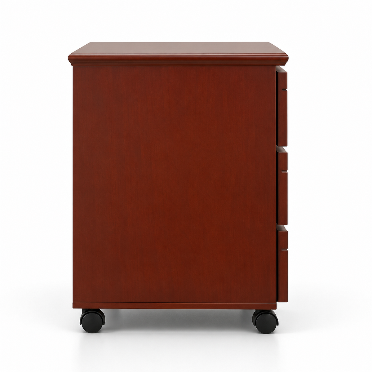 Classic Mahogany Mobile Office Pedestal Cabinet with 3 Drawers Key Lock Integrated Handles and Wheels for Desk Storage