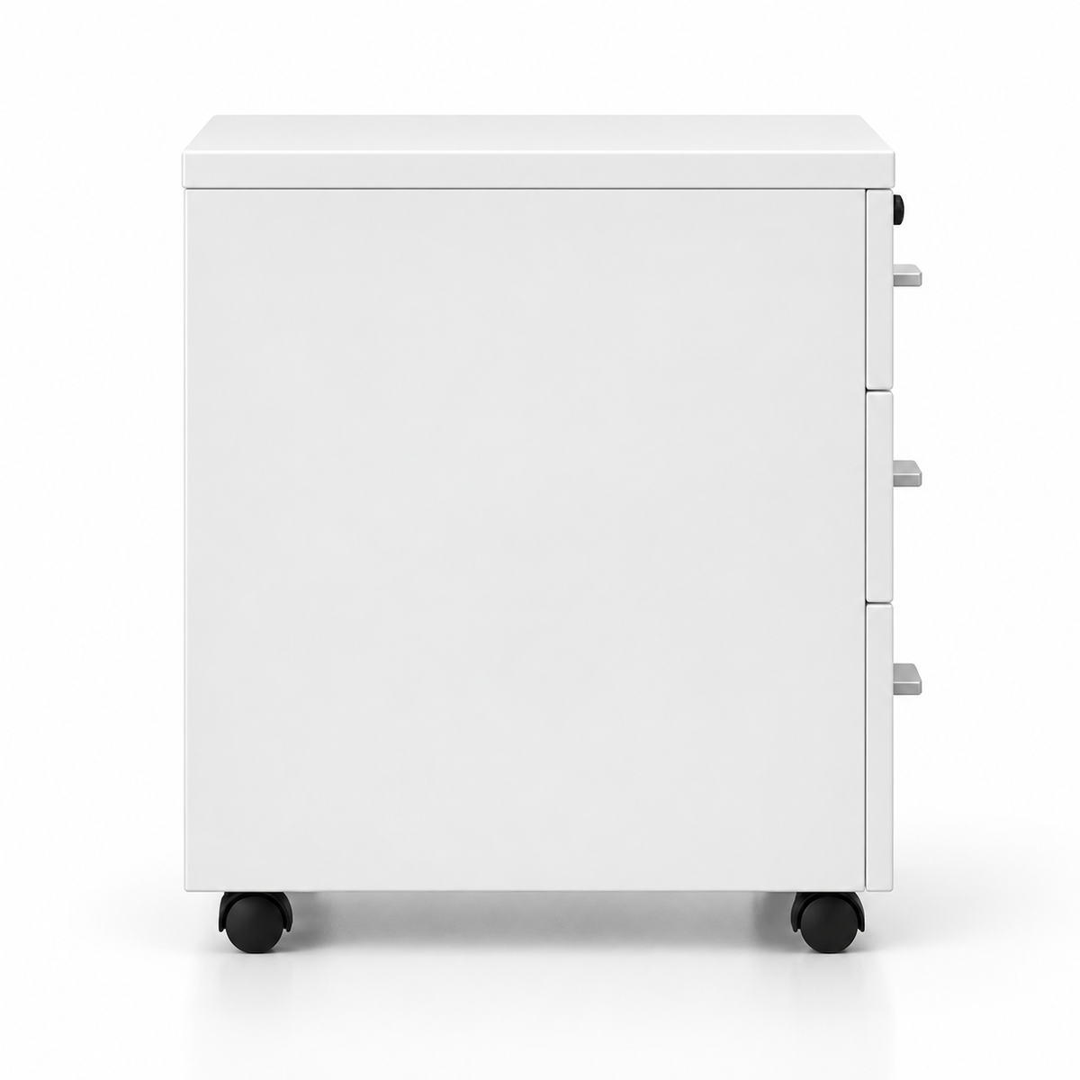 Modern White Mobile Office Pedestal Cabinet with 3 Drawers Key Lock System and Caster Wheels for File Storage Under Desk