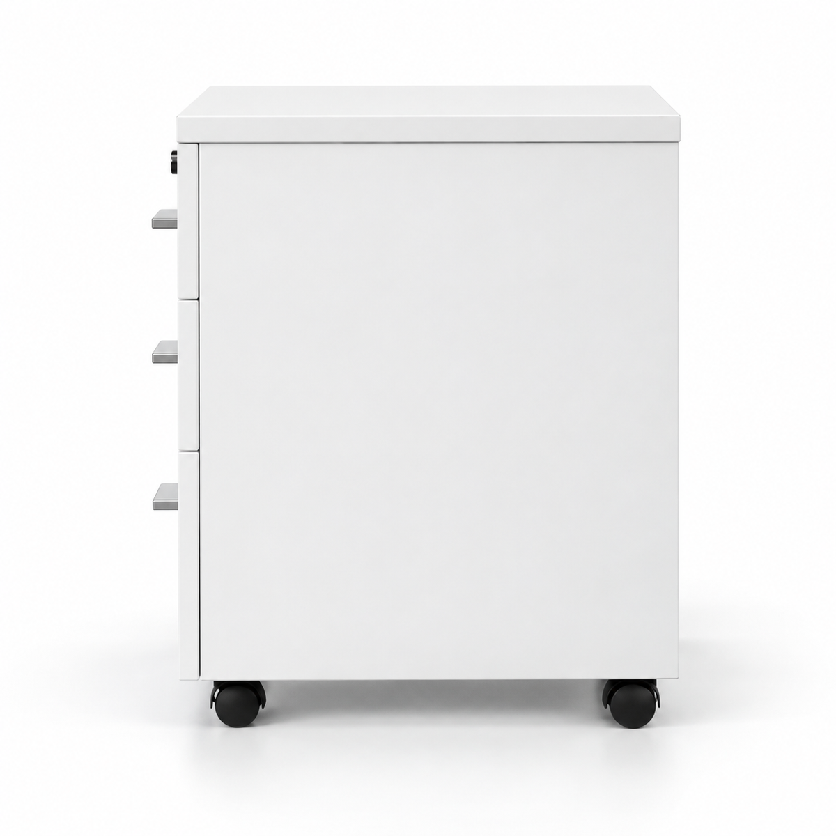 Modern White Mobile Office Pedestal Cabinet with 3 Drawers Key Lock System and Caster Wheels for File Storage Under Desk