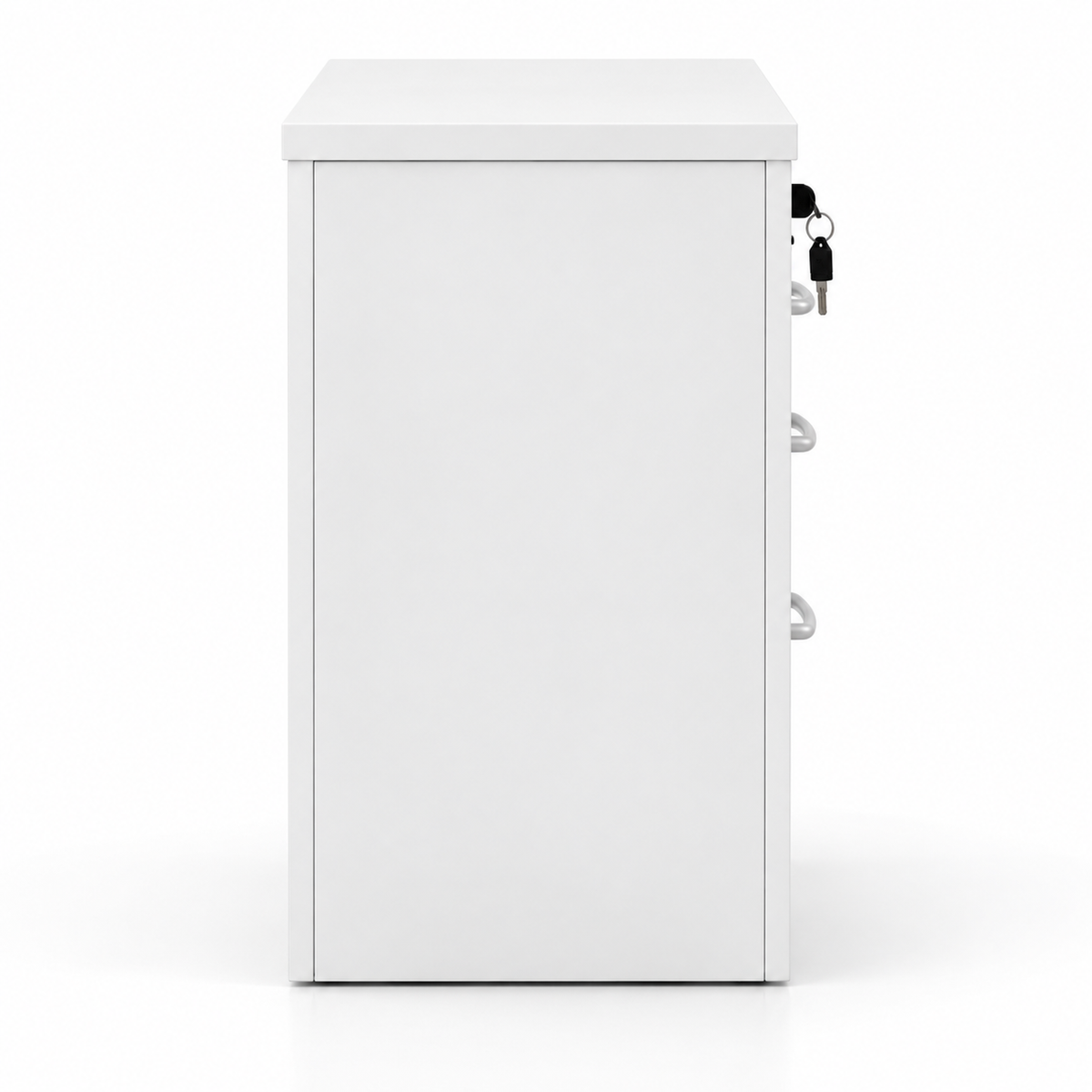 Modern White 3 Drawer Mobile Storage Cabinet Unit with Key Lock Metallic Handles and File Storage Under Desk Pedestal