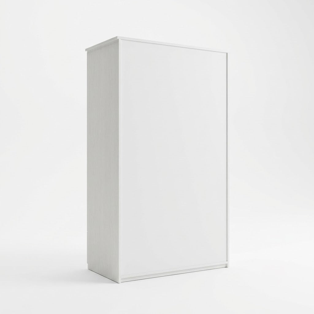 White Wooden Kids Wardrobe Cabinet Armoire with 2 Doors and Bottom Storage Drawer for Nursery Playroom