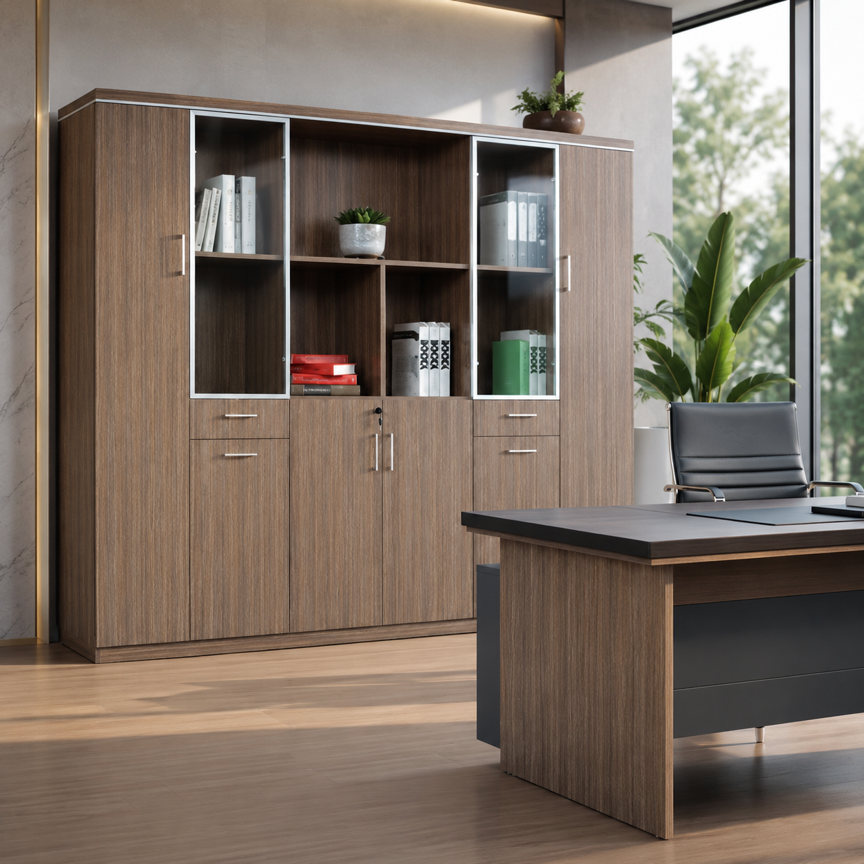 Home or Office Premium File Storage and Back Unit for office, Cabinets and Cupboard in Light Brown Color- 121433144