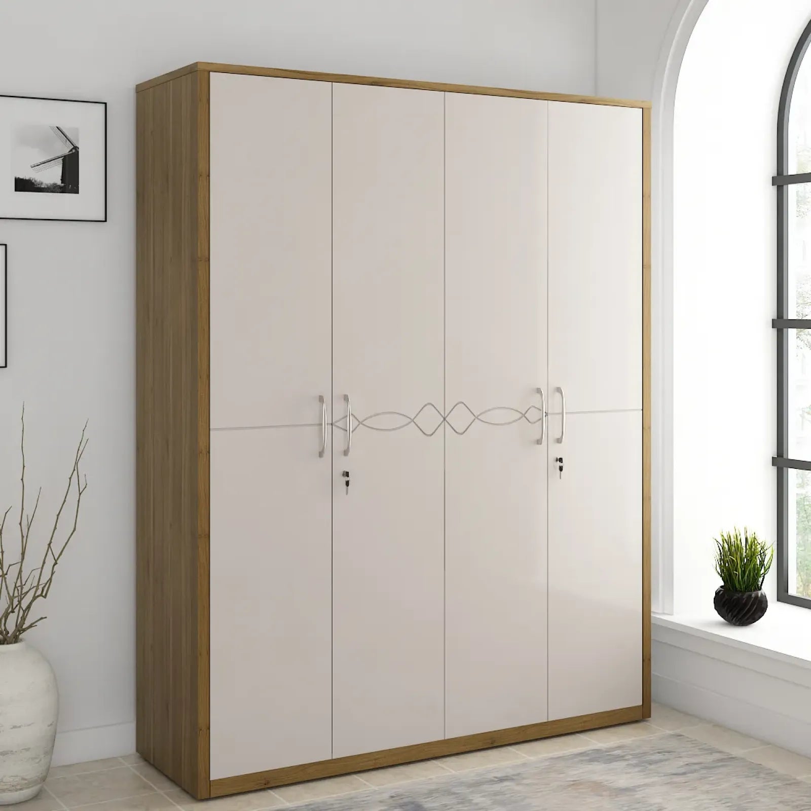 Premium Wooden Wardrobe Home Furniture with Shelves, Hanging Space and Secure Storage Design