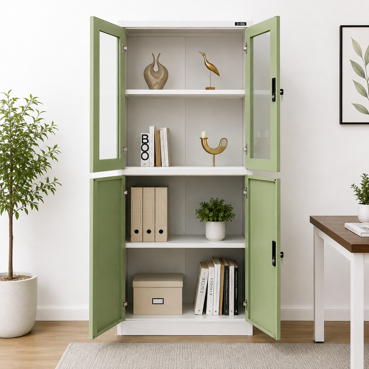 Lockable Glass Display Storage Cabinet for Office, Home Office, Library, Study Room & Document Organizer with Spacious Shelving
