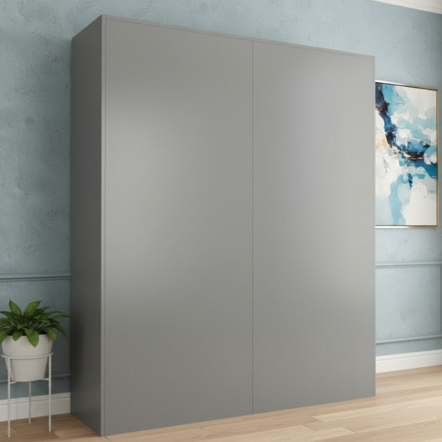 Modern Grey Fluted Wardrobe with Internal Storage, Hanging Rods and Sleek Black Handles for Contemporary Bedroom