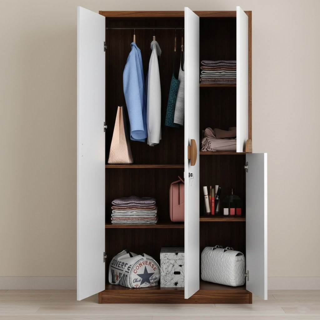Modern Wardrobe Closet with Circular Wooden Handles and Secure Locking Mechanism for Organized Home Furniture