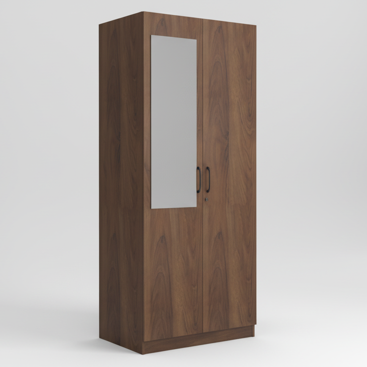 Modern Wooden Almirah with Integrated Mirror and Ample Internal Storage Hanging Rods for Wardrobe
