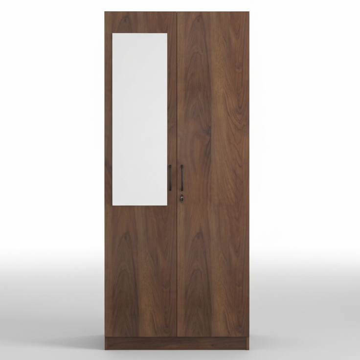 Modern Wooden Almirah with Integrated Mirror and Ample Internal Storage Hanging Rods for Wardrobe