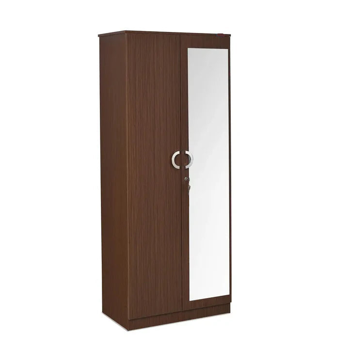 Wardrobe 2 Door Wooden Almirah with Mirror and Shelves Storage Cabinet