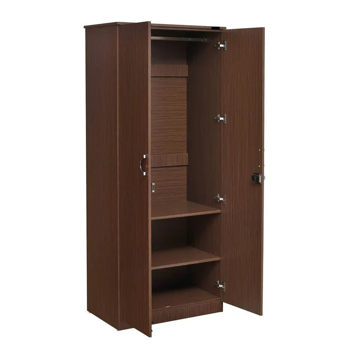 Wardrobe 2 Door Wooden Almirah with Mirror and Shelves Storage Cabinet