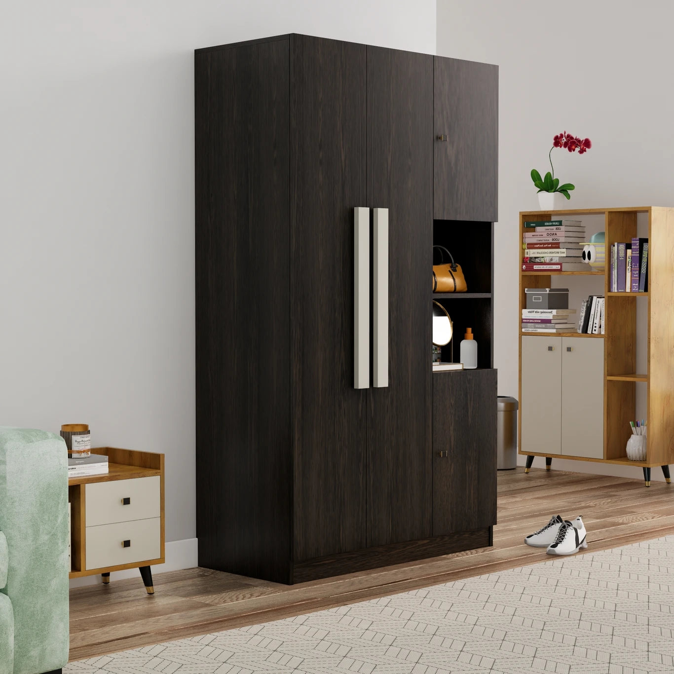 Wardrobe Multi Utility Wooden Almirah with Organiser and Lock