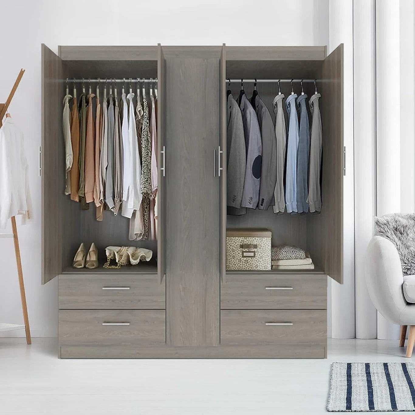Wardrobe Minimalist Bedroom Storage Unit with Hanging and Folding Space