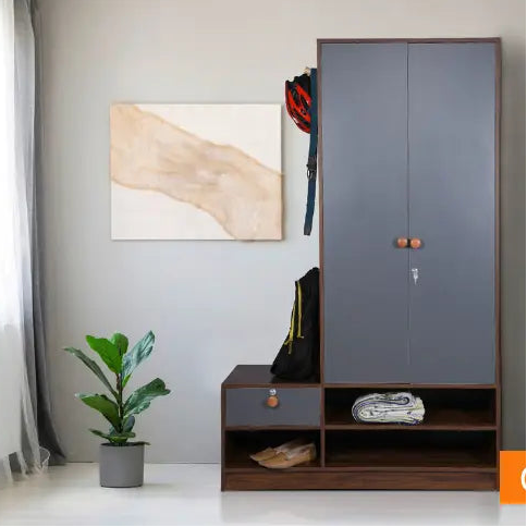 Wardrobe 2 Door Storage Cabinet with Modern L-Type and Adjustable Shelves