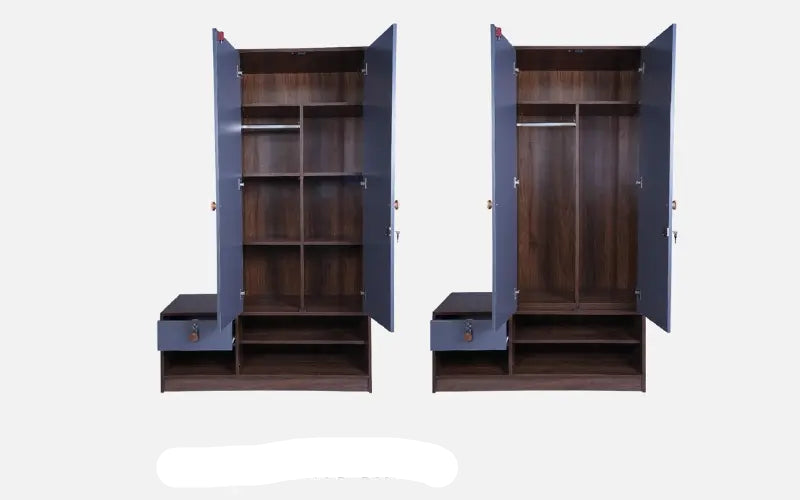 Wardrobe 2 Door Storage Cabinet with Modern L-Type and Adjustable Shelves
