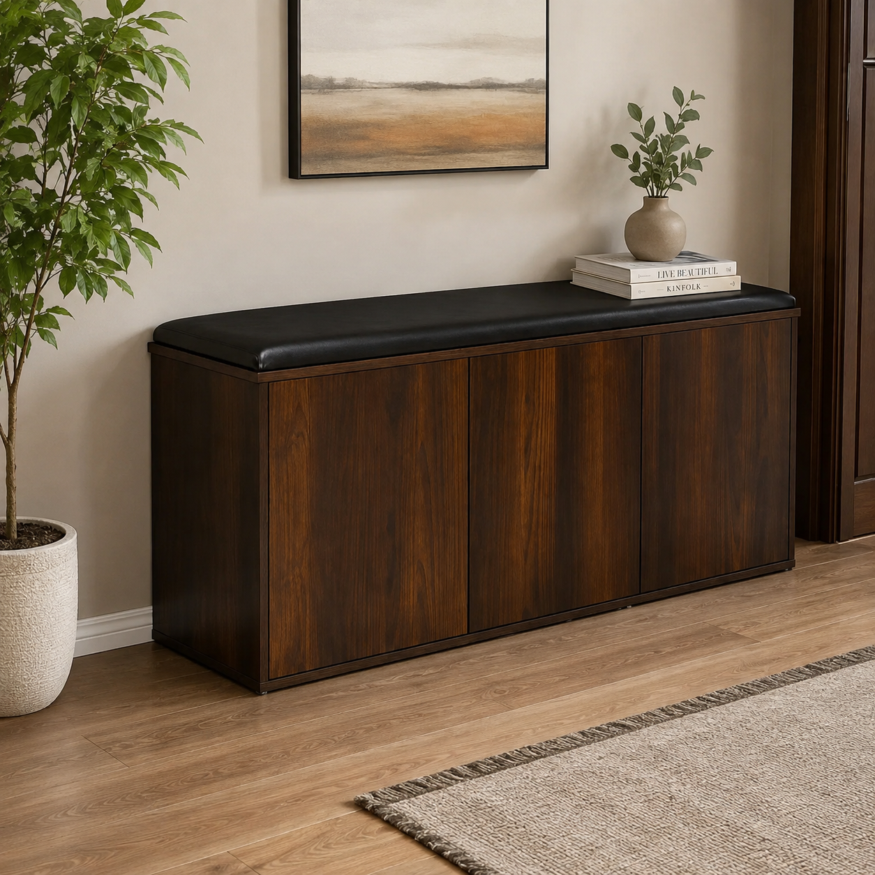 Wooden Storage Cabinet with Multi-Purpose Shoe Storage, Silent-Close Doors for Modern Homes