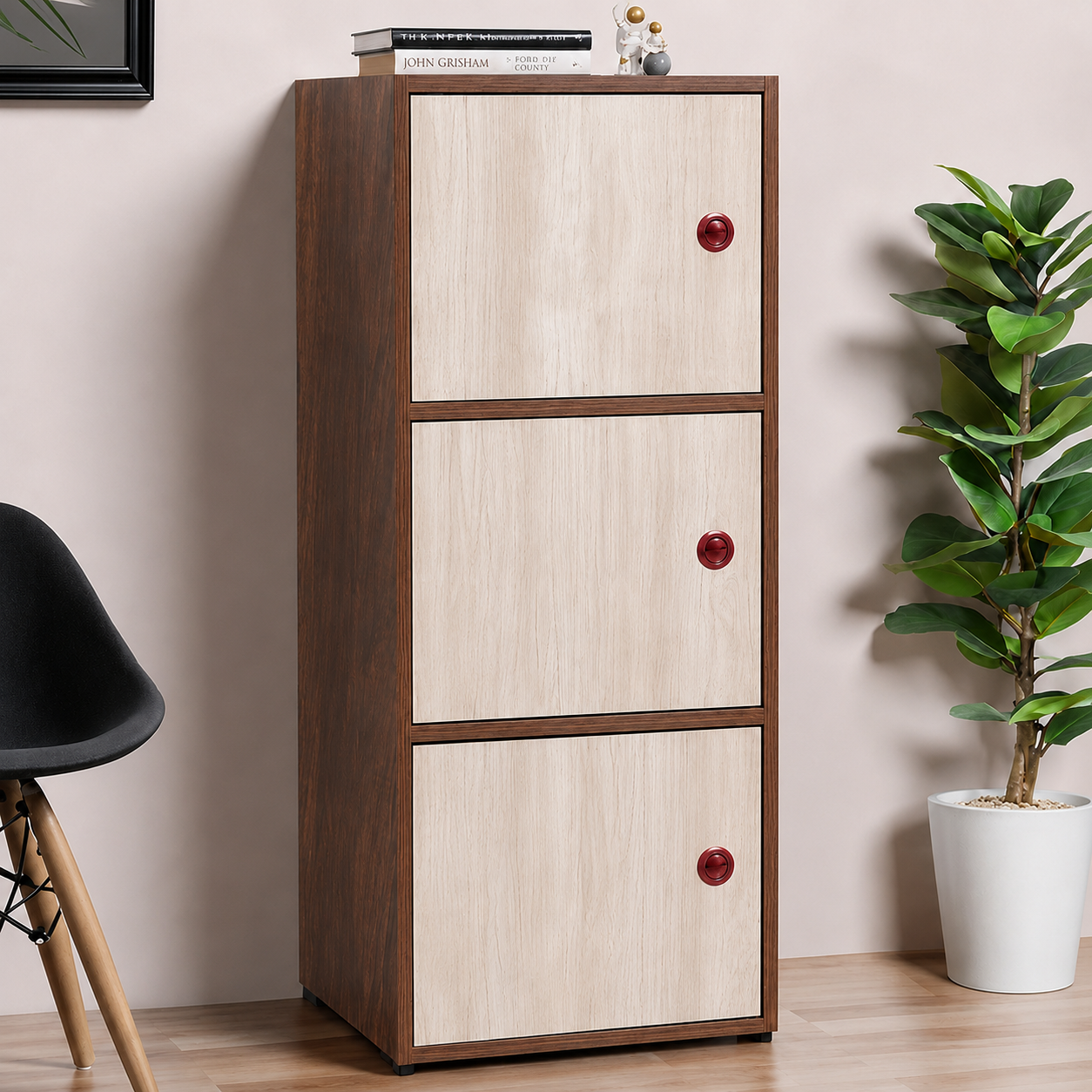 Cabinet with space‑saving storage unit ideal for kitchen, office or living room décor.
