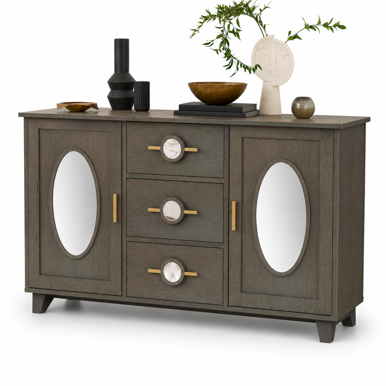 Modern Wooden Storage Cabinet with Spacious Multipurpose Storage Cabinet and Shelves, Soft-Close Doors.