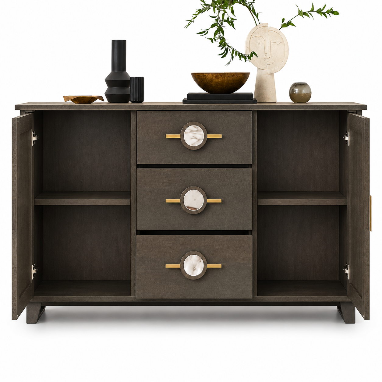 Modern Wooden Storage Cabinet with Spacious Multipurpose Storage Cabinet and Shelves, Soft-Close Doors.