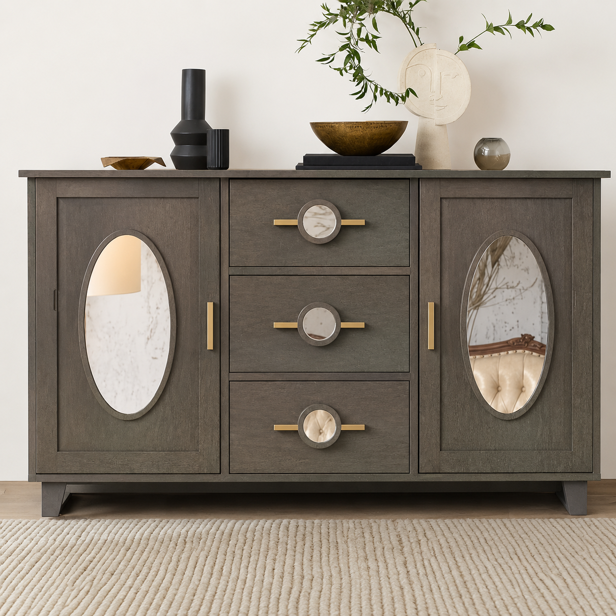 Modern Wooden Storage Cabinet with Spacious Multipurpose Storage Cabinet and Shelves, Soft-Close Doors.