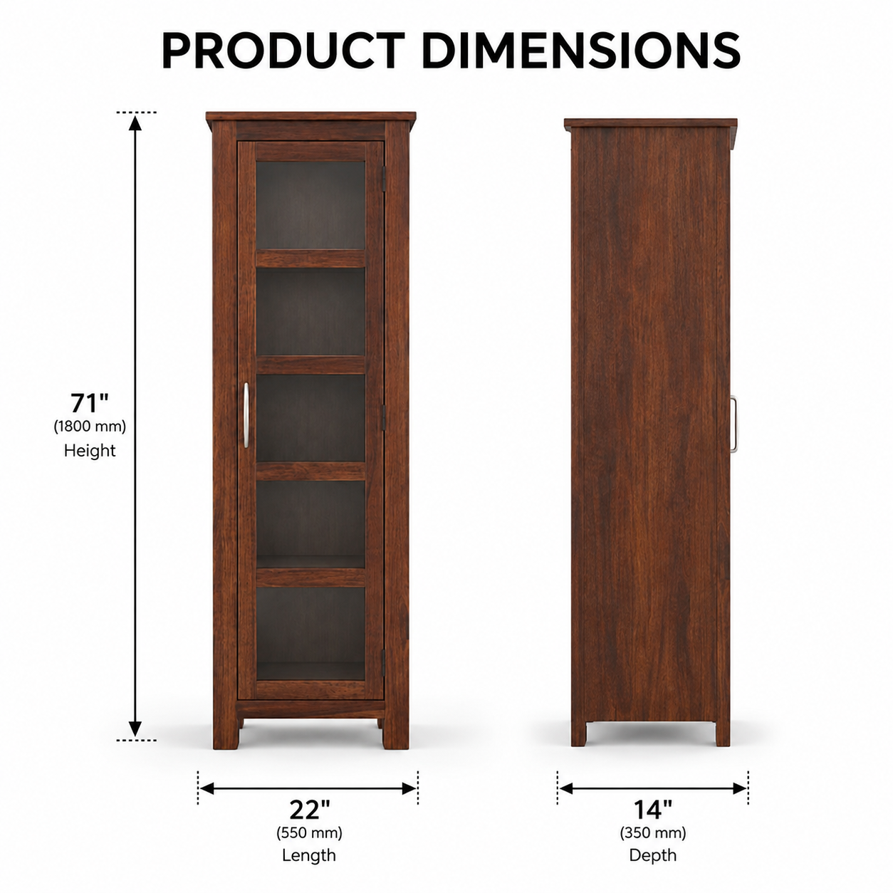 Crockery Cabinet – Premium Sheesham Wood with Glass Door, Storage for Crockery, Books, Stylish for Kitchen or Living Room.