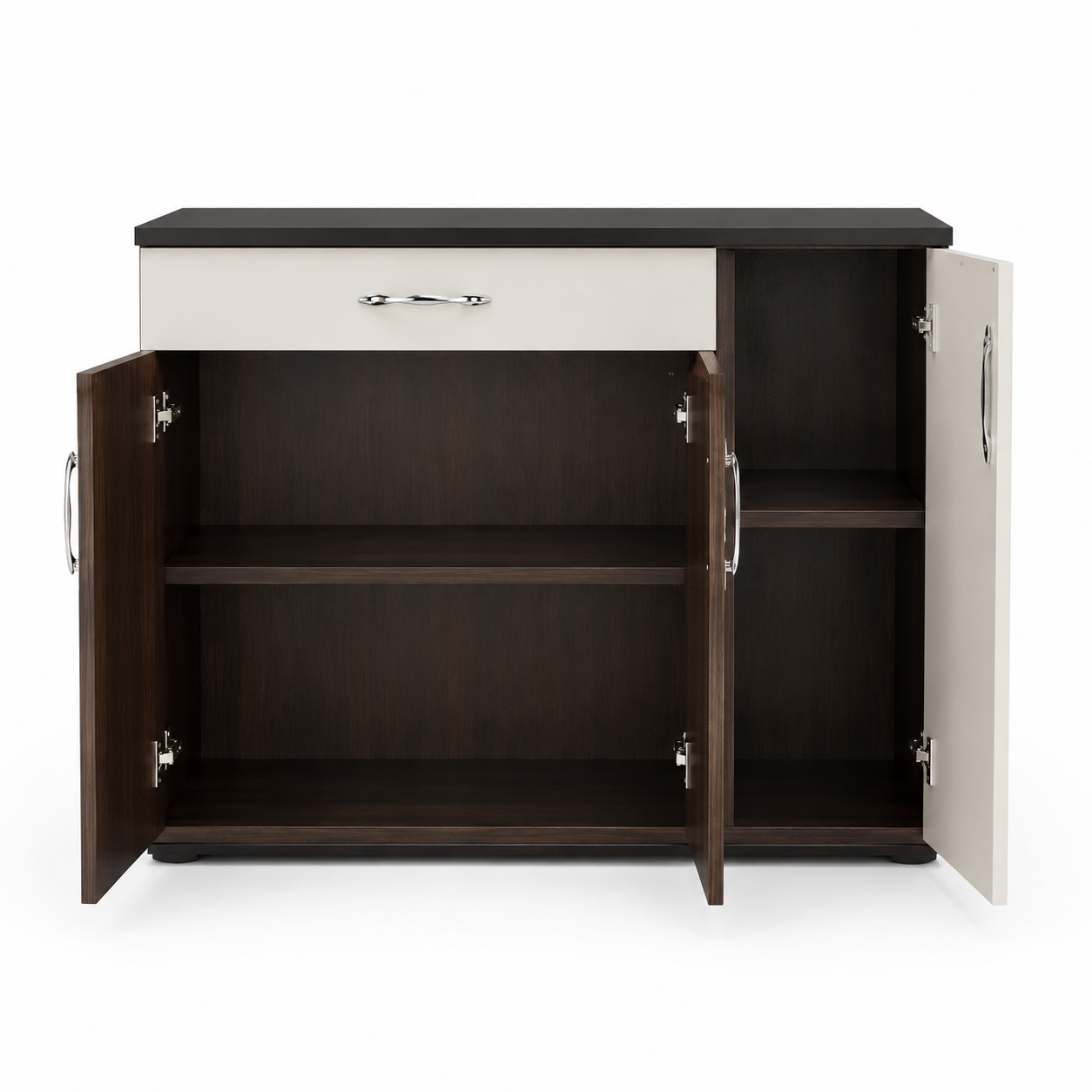 Modern Kitchen Storage Cabinet with Drawer and Double Door | Walnut & Cream Finish