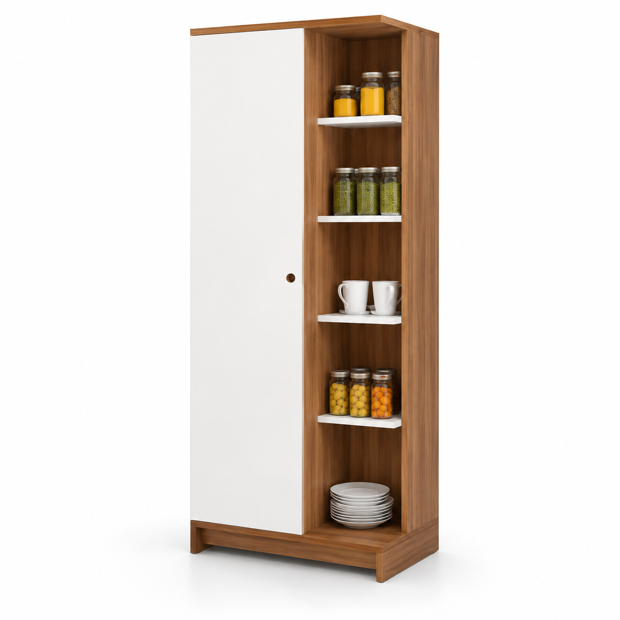 Multi-Purpose Kitchen Organizer Cabinet with Door, Open Shelf Storage, Pantry Unit for Kitchen, Dining & Utility Room | Wooden Finish