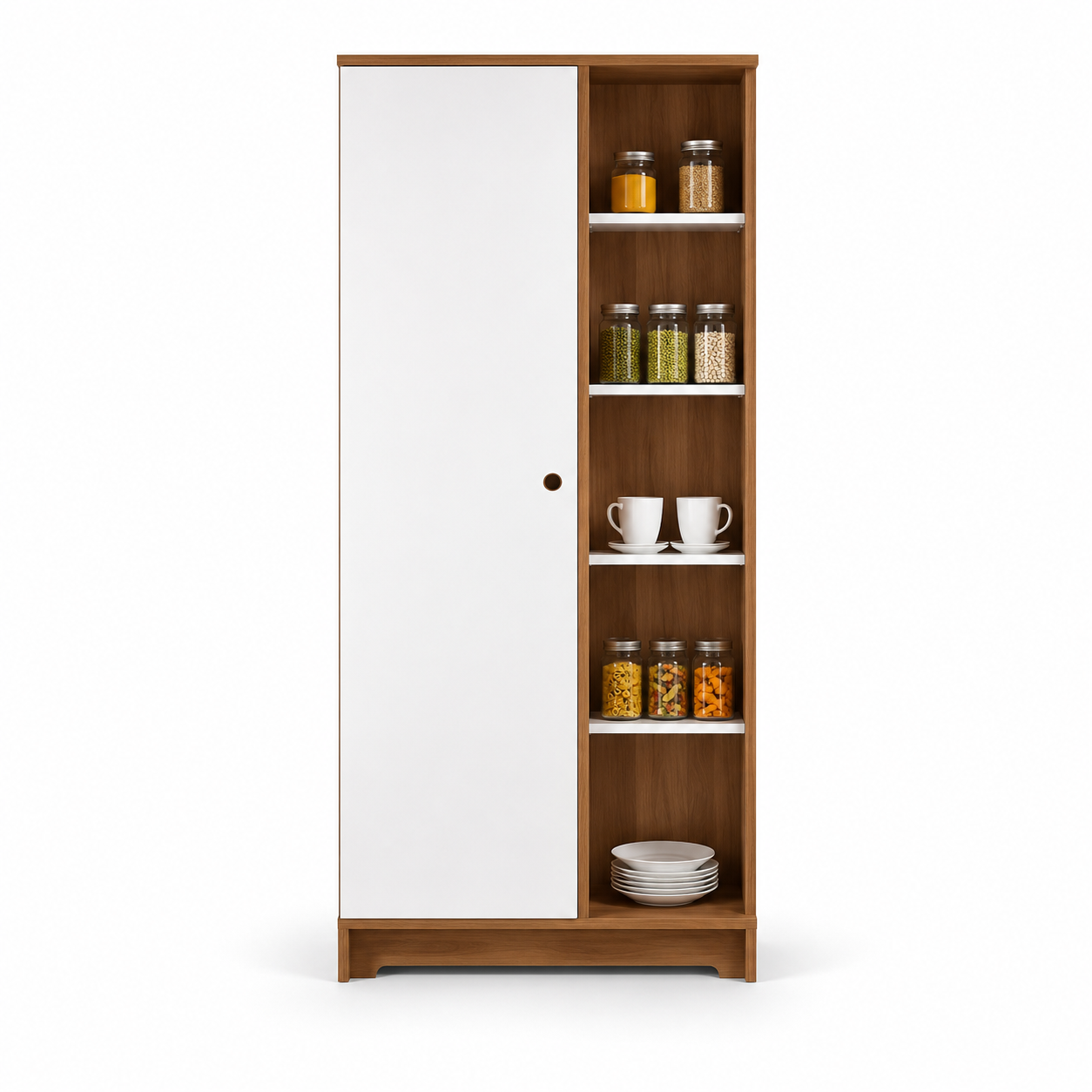 Multi-Purpose Kitchen Organizer Cabinet with Door, Open Shelf Storage, Pantry Unit for Kitchen, Dining & Utility Room | Wooden Finish