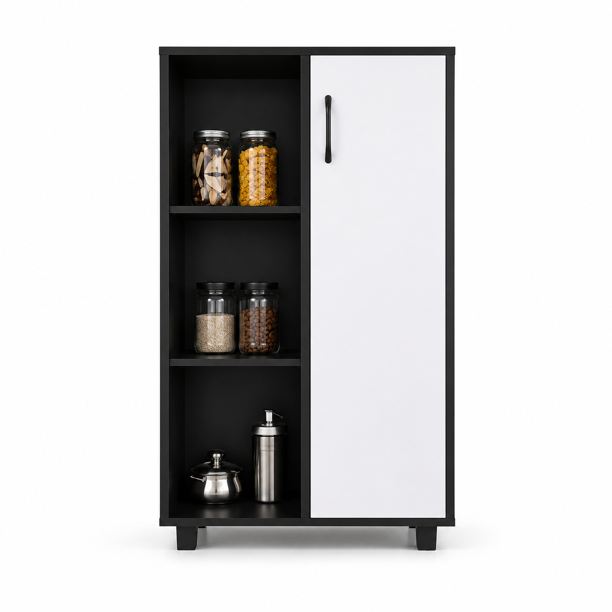 Multi-Purpose Kitchen Storage Cabinet with Open Shelves, Single Door Storage, Pantry Organizer for Kitchen