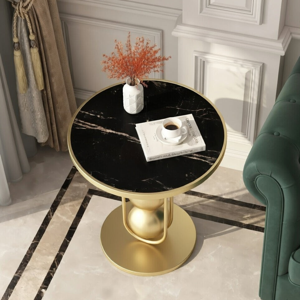 Contemporary Gold and Black Marble-Look Side Table for Living Room
