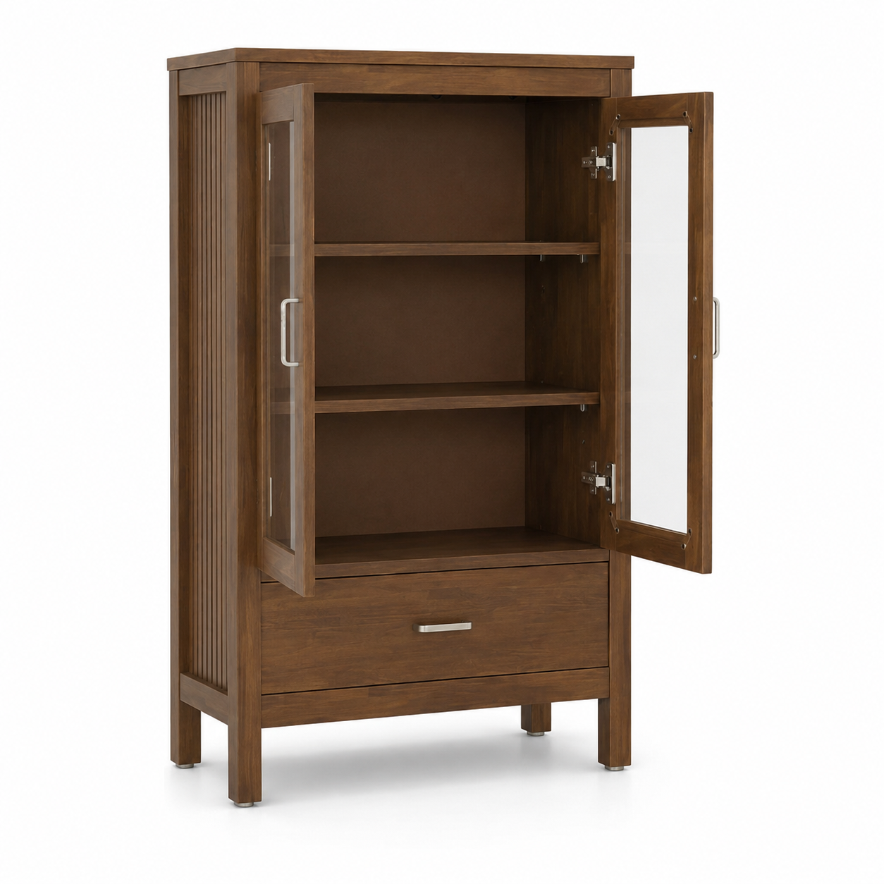 Modern Wooden Glass Door Storage Display Cabinet with Drawer, Tall Bookcase Organiser, Living Room Display Unit, Office Storage Cabinet for Home &amp; Office Use