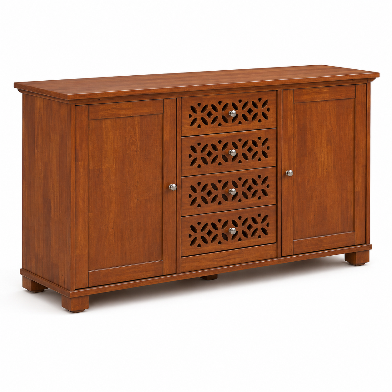 Modern Wooden Storage Cabinet with 4 Decorative Drawers and 2 Door Cabinets, Sideboard Organiser for Living Room, Dining Room