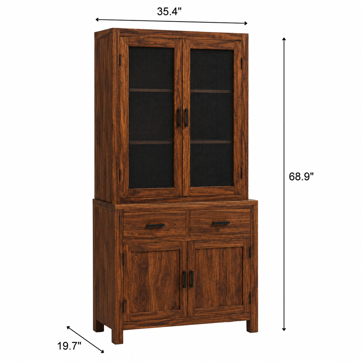 Solid Sheesham Wood Crockery Cabinet with Glass Doors & Storage Drawers for Dining Room Kitchen Storage Unit