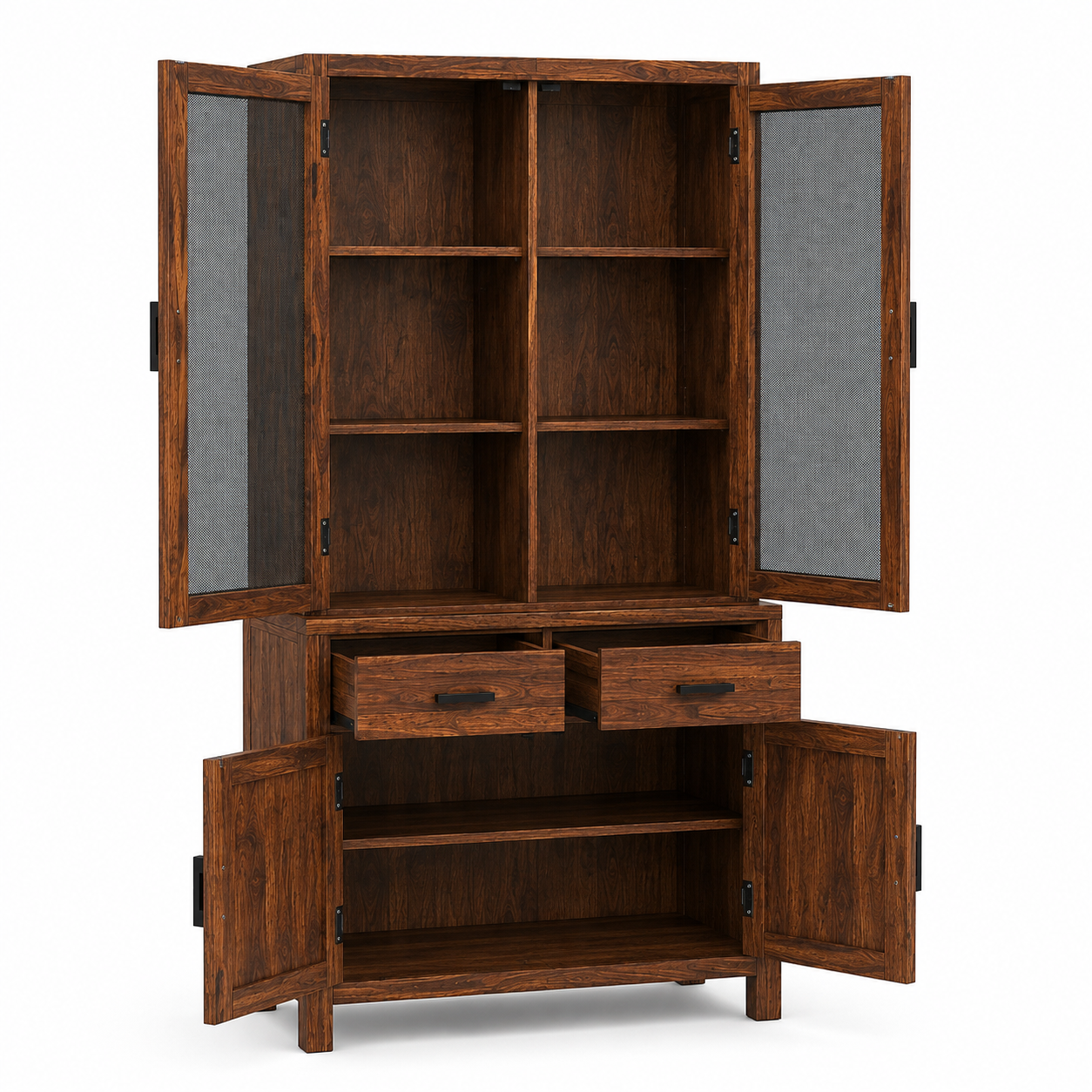 Solid Sheesham Wood Crockery Cabinet with Glass Doors & Storage Drawers for Dining Room Kitchen Storage Unit
