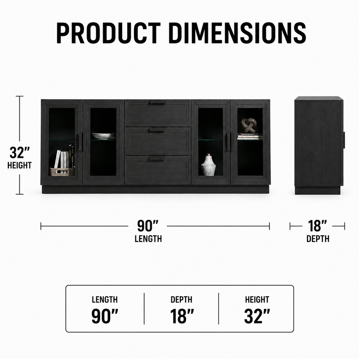 Modern Executive Office Storage Cabinet with Glass Doors, 3 Drawers and Shelves, MDF with Laminate and PU Finish for Director Cabin