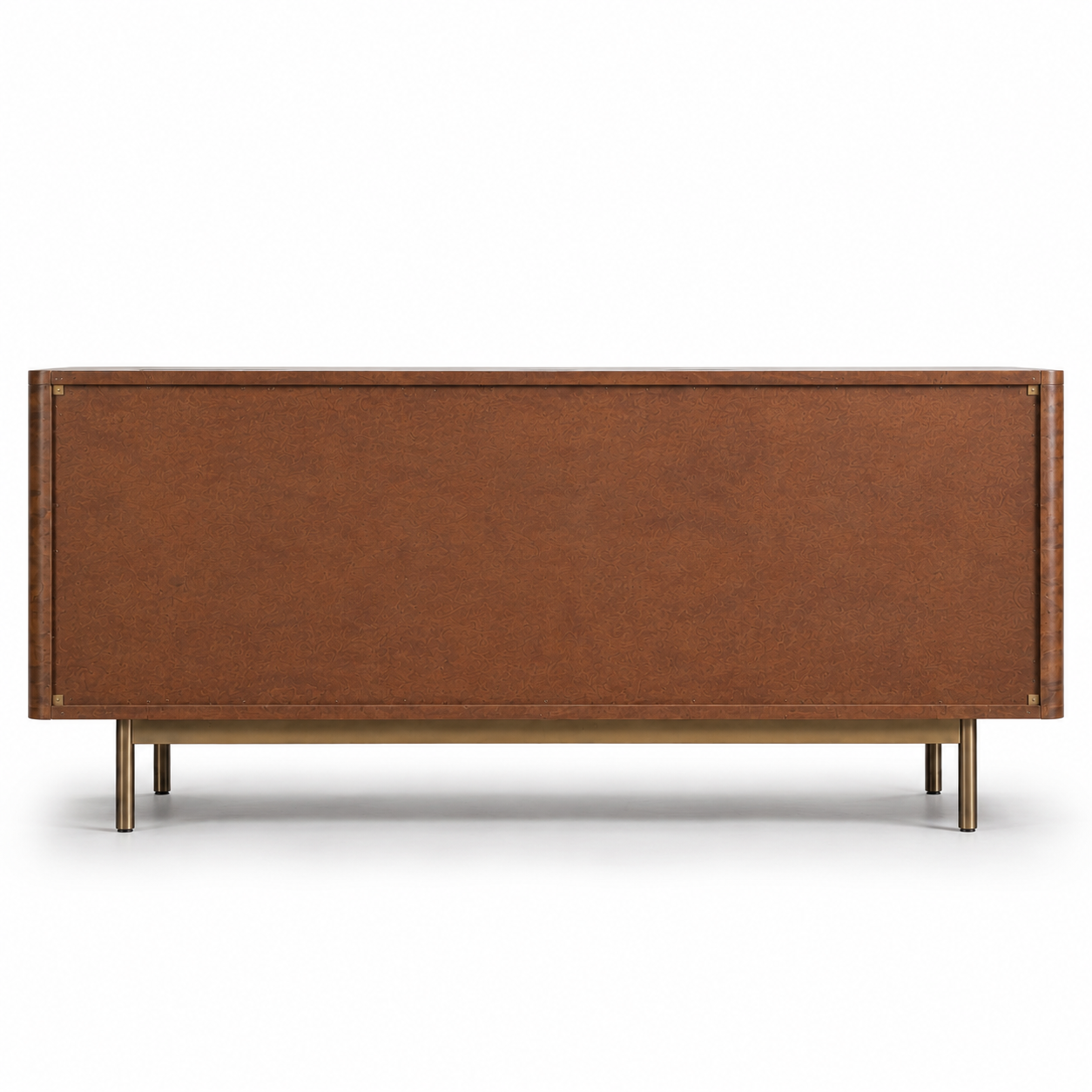 Modern 4 Door Storage Cabinet in Plywood with Natural Veneer and Polish, Wooden Sideboard with Metal Legs for Office