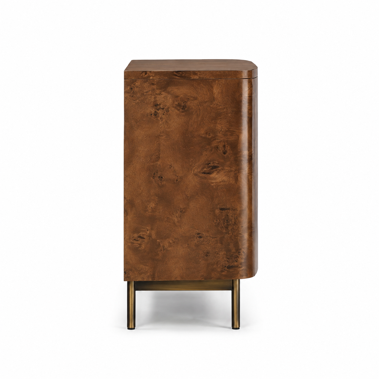 Modern 4 Door Storage Cabinet in Plywood with Natural Veneer and Polish, Wooden Sideboard with Metal Legs for Office