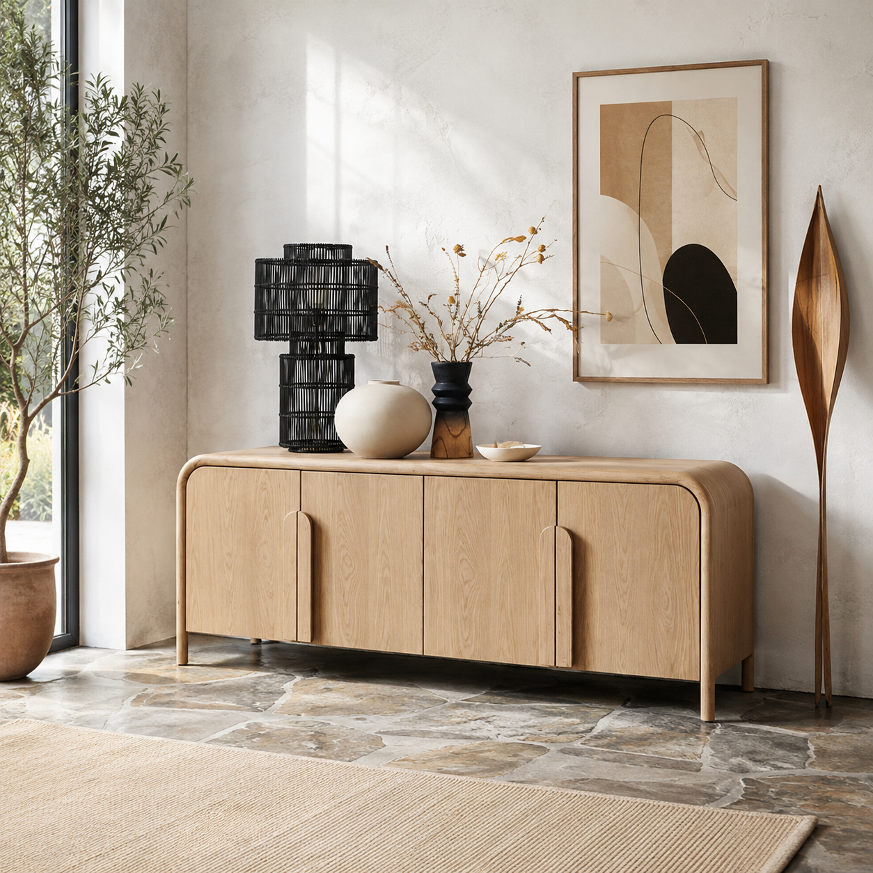 Wooden Storage Cabinet with Elegant Finish for Living and Dining Rooms and Soft-Close Doors for Seamless Storage