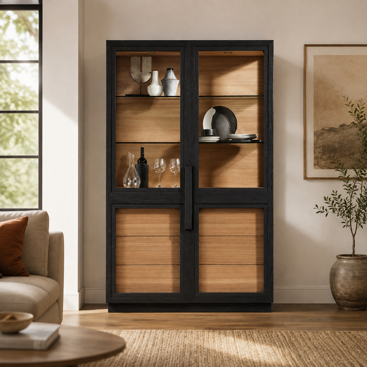 Wooden Storage Cabinet with Elegant Finish for Dining Rooms and Multi-Purpose Storage Compartments