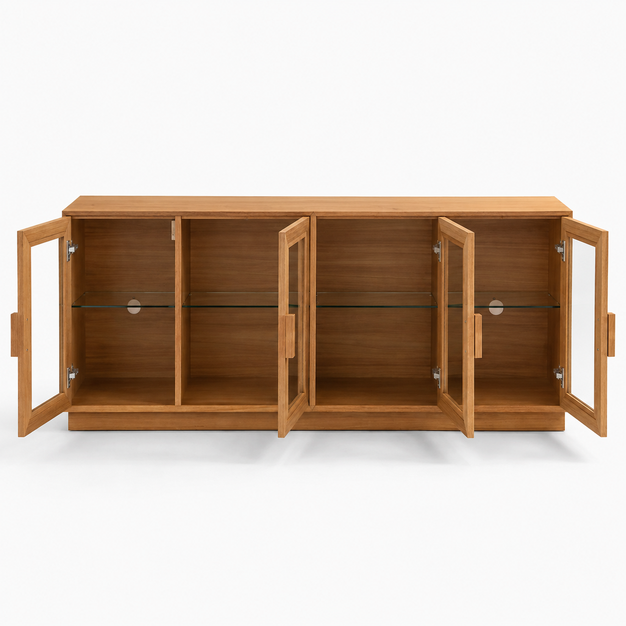 TV cabinet for living room natural oak media storage unit entertainment center console table with 4 glass doors for home entertainment area decor