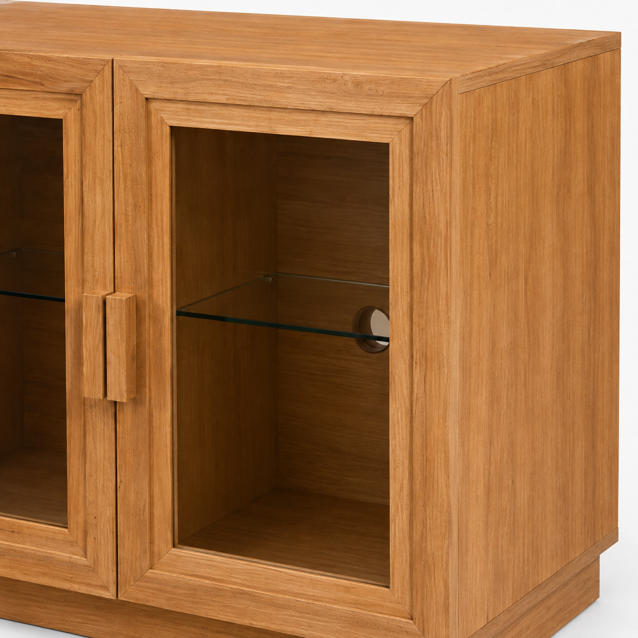 TV cabinet for living room natural oak media storage unit entertainment center console table with 4 glass doors for home entertainment area decor