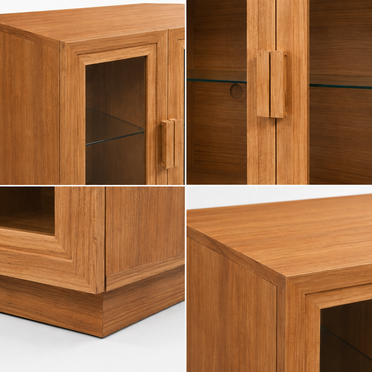 TV cabinet for living room natural oak media storage unit entertainment center console table with 4 glass doors for home entertainment area decor