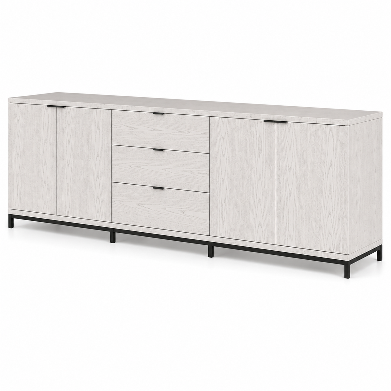 Modern Wooden Sideboard Storage Cabinet with 4 Doors and Drawers, Large Buffet Cabinet for Office