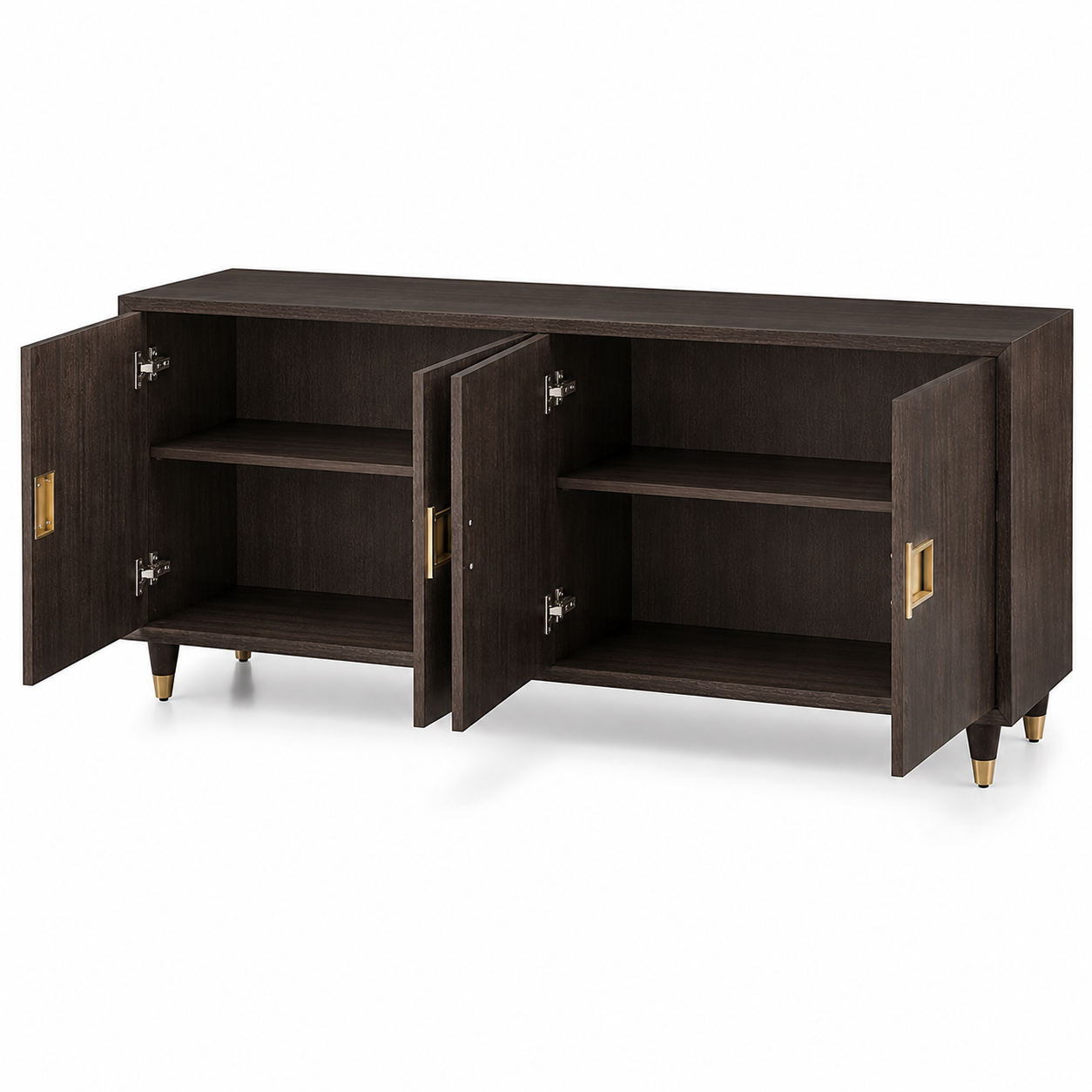 Modern Wooden Sideboard Storage Cabinet with 4 Doors, Gold Handles and Spacious Buffet Unit for Office