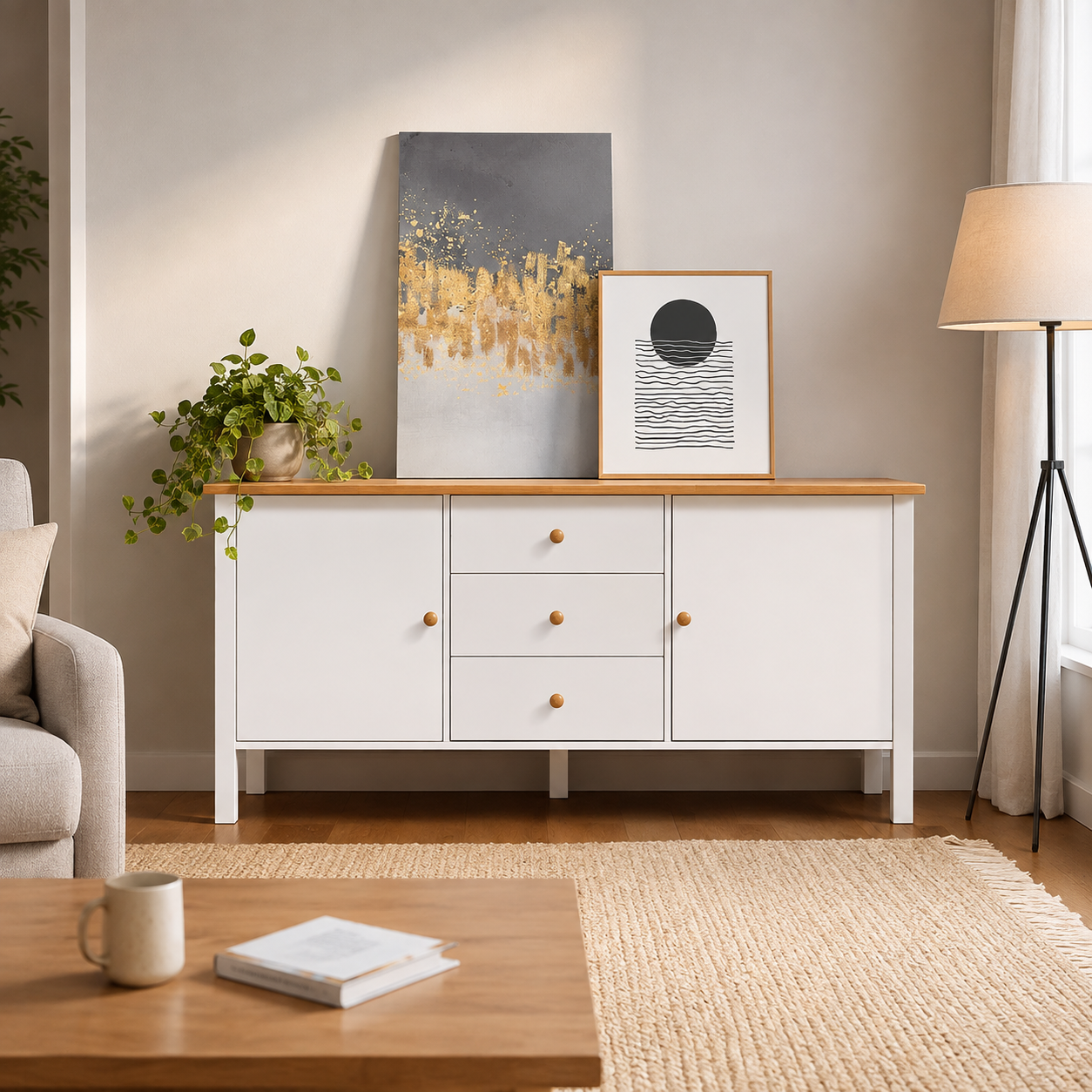 Wooden Storage Cabinet with Many-Purpose Storage, Classic Design and Practical Shelves