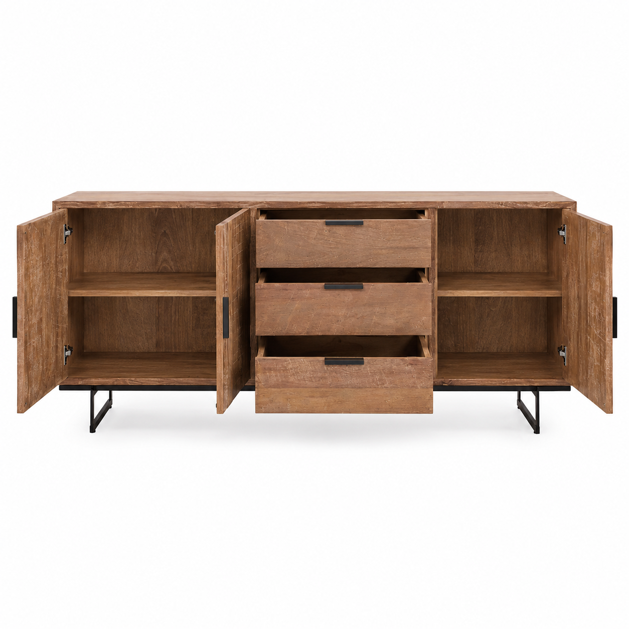 Modern Wooden Sideboard Storage Cabinet with 4 Doors and 3 Drawers, Industrial Buffet Unit for Office