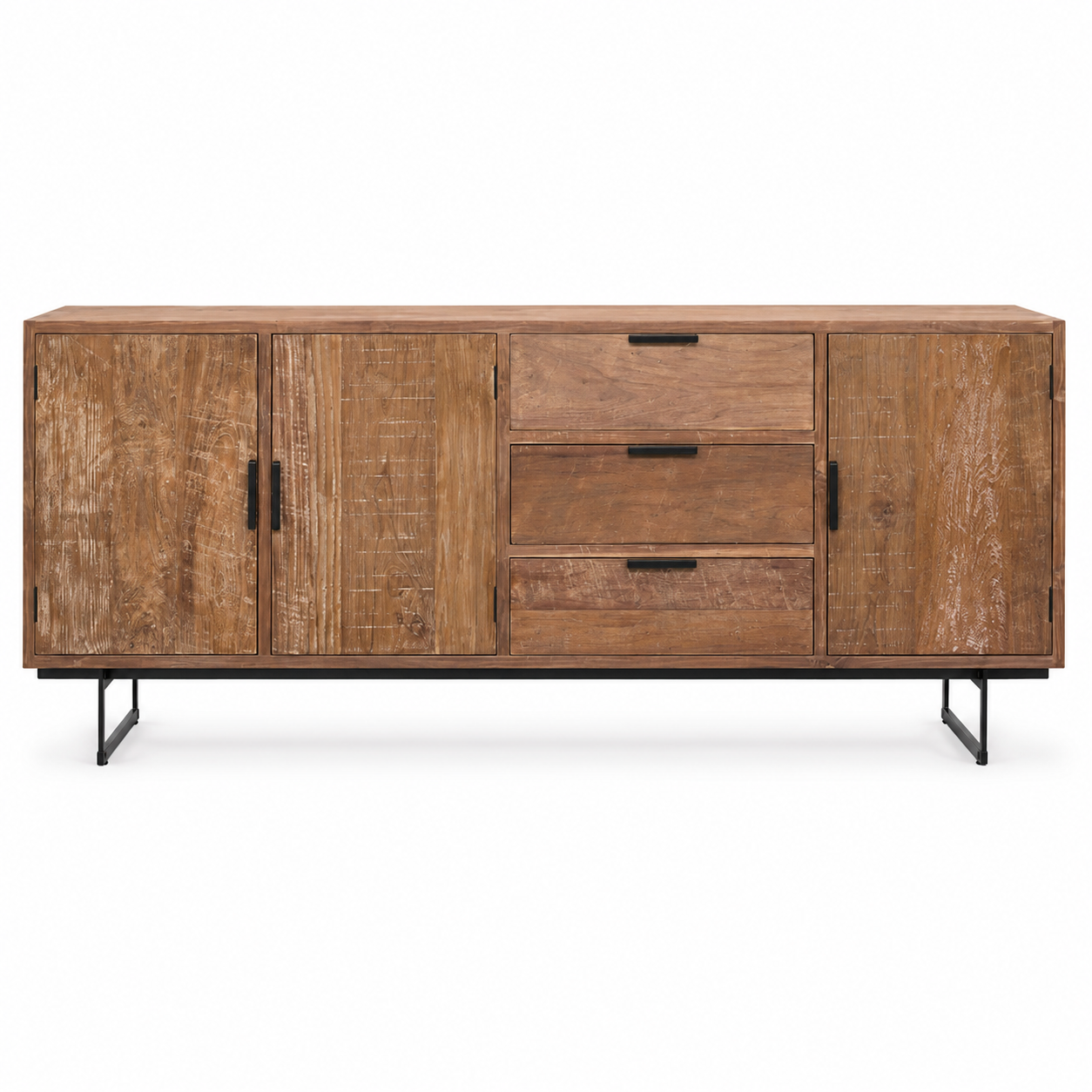 Modern Wooden Sideboard Storage Cabinet with 4 Doors and 3 Drawers, Industrial Buffet Unit for Office