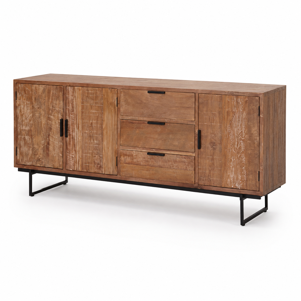 Modern Wooden Sideboard Storage Cabinet with 4 Doors and 3 Drawers, Industrial Buffet Unit for Office