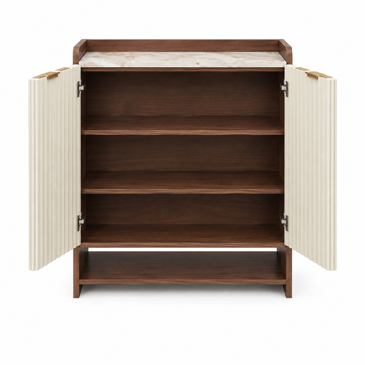 Modern Wooden Shoe Storage Cabinet with 2 Fluted Doors, Open Shelf, Entryway Organiser for Hallway and Bedroom
