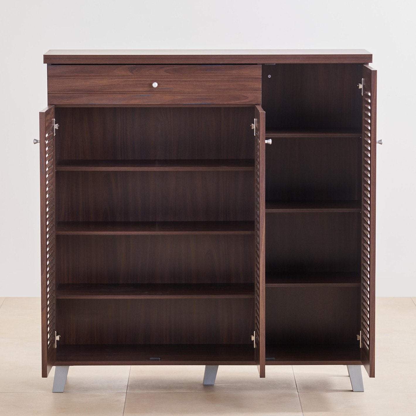 Modern Wooden Shoe Storage Cabinet with 2 Louvred Doors, Drawer, Multi-Shelf Organiser for Hallway, Entryway and Living Room