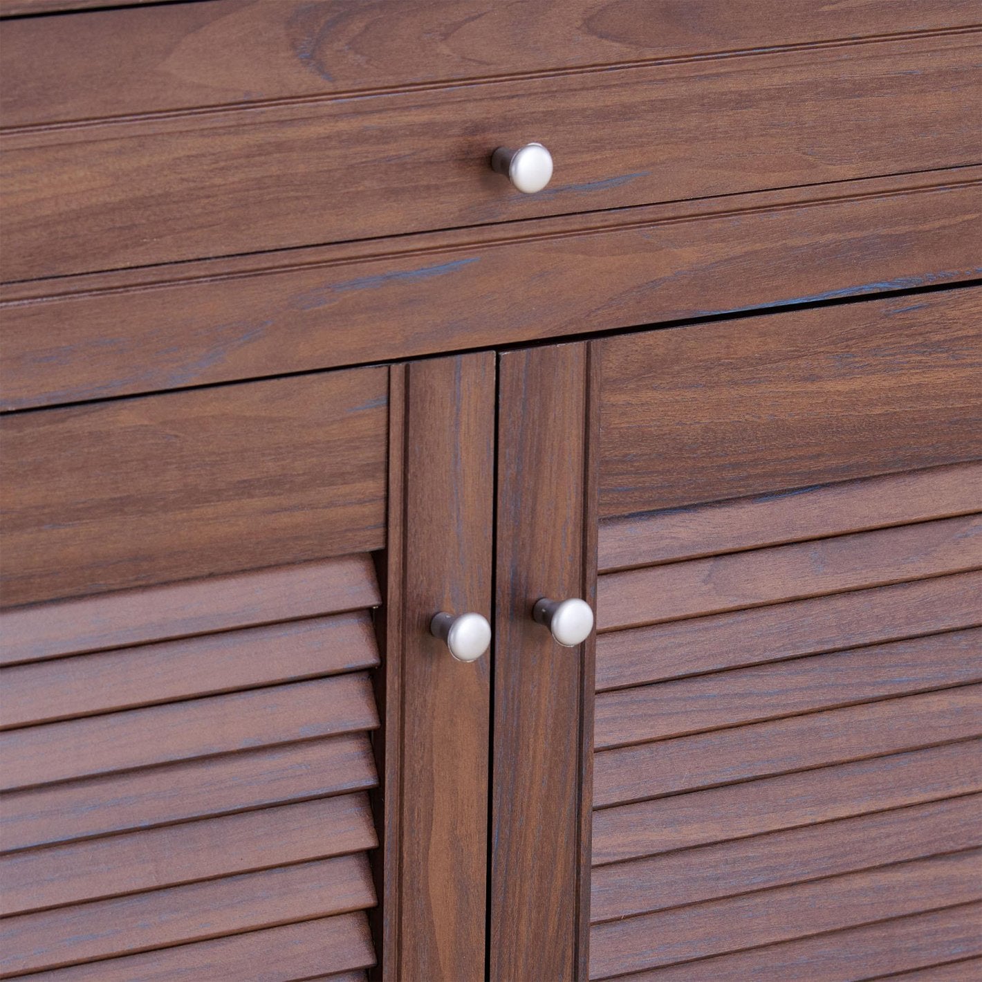 Modern Wooden Shoe Storage Cabinet with 2 Louvred Doors, Drawer, Multi-Shelf Organiser for Hallway, Entryway and Living Room
